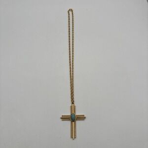 Vintage Napier Cross Pendant‎ Necklace Signed Gold Tone Statement Runway
